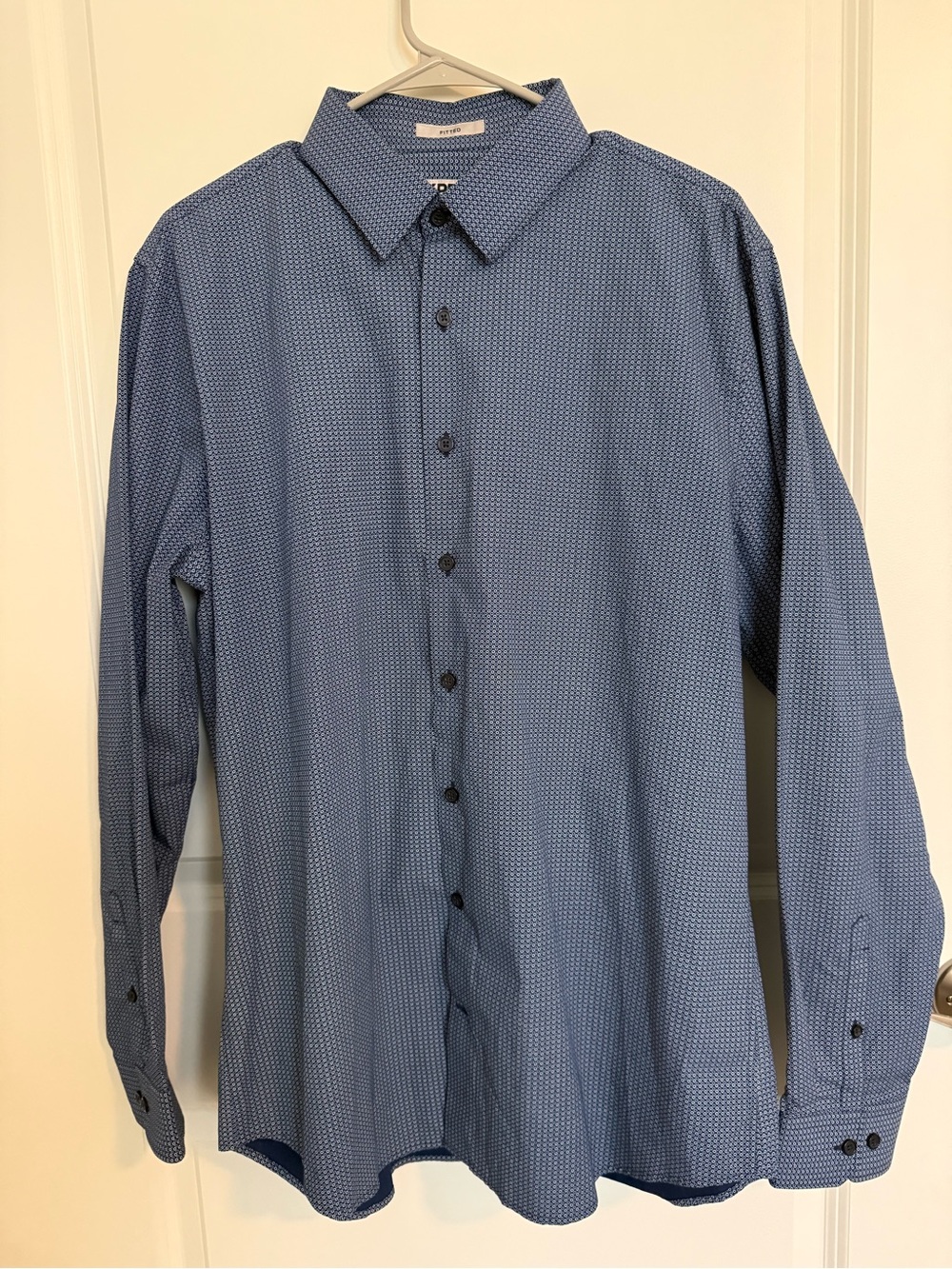 Express Men's Blue Micro-Pattern Dress Shirt
